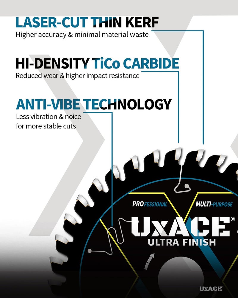 UXACE 3-3/8-Inch 36-Tooth Circular Saw Blade, 15 mm Arbor, Ultra Finish General Purpose Cutting, Carbide Tip, Thin Kerf, for Plywood, MDF, OSB, Laminated, Plastic, Thin Aluminum, 3 Pack - Image 4